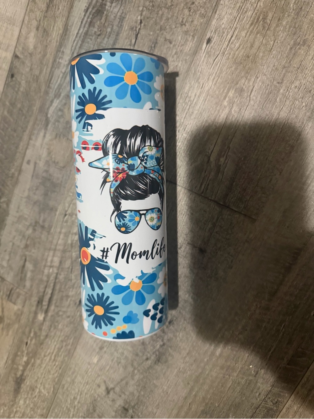 #Momlife Floral Blue Skinny Tumbler